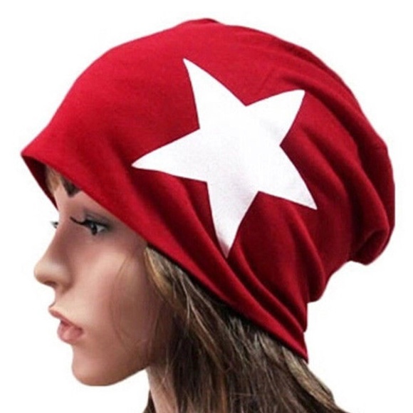 Other - Red slouch star beanie mens womens punk
